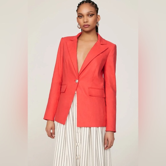 Veronica Beard Jackets & Blazers - Veronica Beard $598 Linen Blend Sedgwick Blazer Red Orange Silver Buttons Preppy